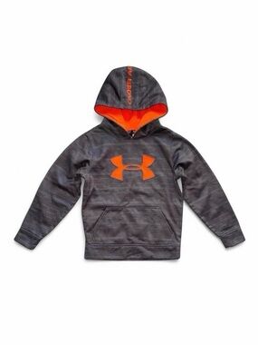 Under Armour Boys Patterned Big Logo Hoodie YXS 7 Gray Orange EUC